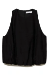 Mango Round Neck Sleeveless Soft Bubble Hem Top In Black