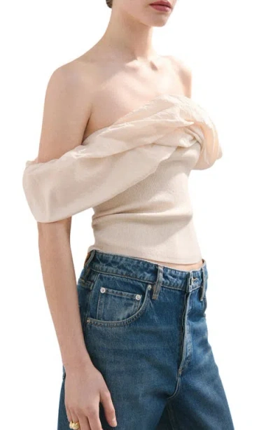 Mango Bubble Off The Shoulder Knit Top In Neutral