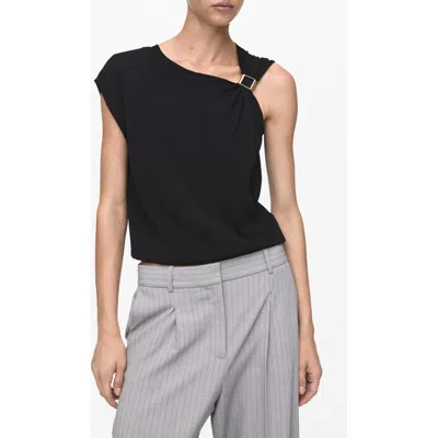 Mango Buckle Detail Asymmetric Sweater In Black