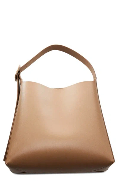 Mango Buckle Detail Faux Leather Shopper In Coffee