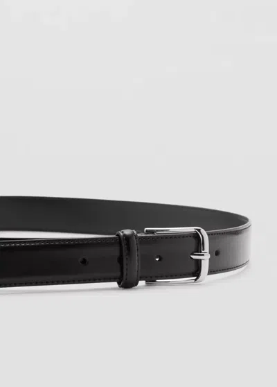 Mango Buckle Leather Belt In Black