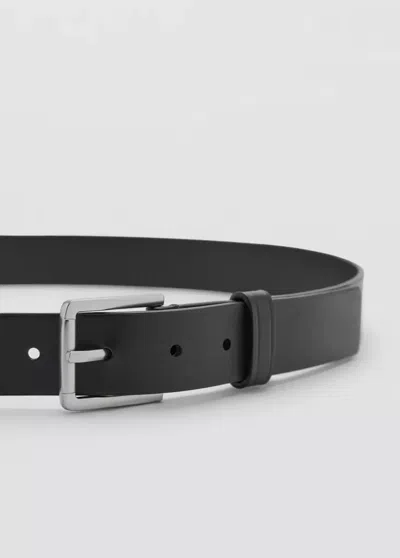 Mango Buckle Leather Belt In Black