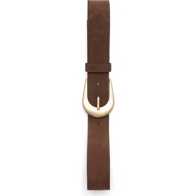 Mango Buckle Leather Belt In Chocolate