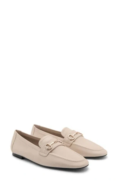 Mango Buckle Leather Moc-toe Flat In Pale Beige