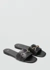 Mango Buckle Leather Sandals Black