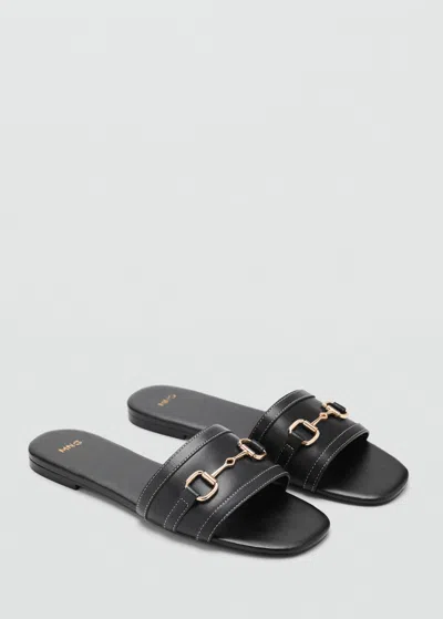 Mango Buckle Leather Sandals Black