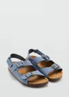 Mango Buckle Leather Sandals Blue In Blue