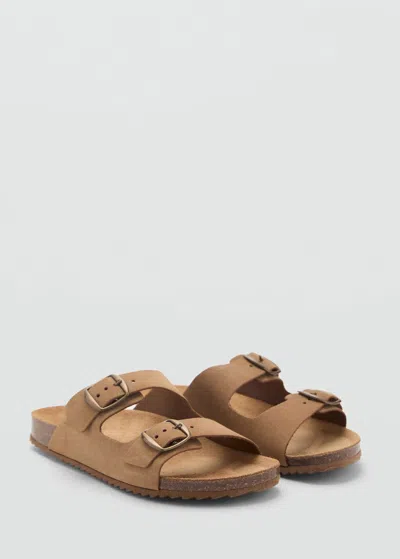 Mango Kids' Buckle Leather Sandals Medium Brown