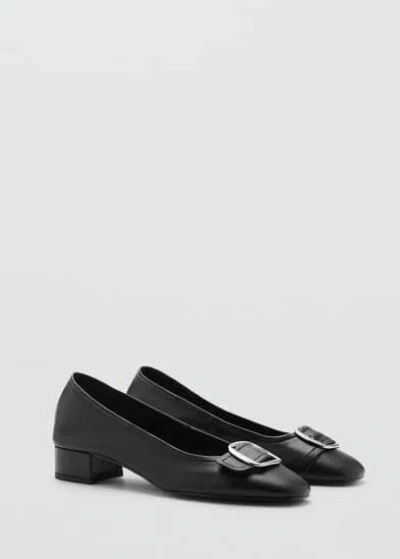 Mango Buckle Leather Shoes Black