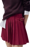 Mango Buckle Pleated Skirt In Burgundy
