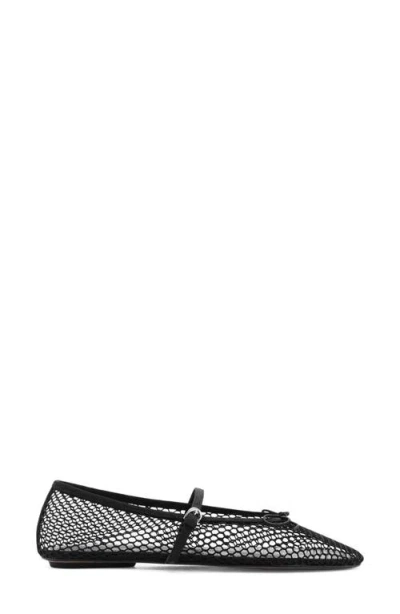 Mango Buckle Strap Fishnet Ballet Flat In Black