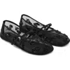Mango Buckle Strap Floral Embellished Mesh Ballerina Flat In Black