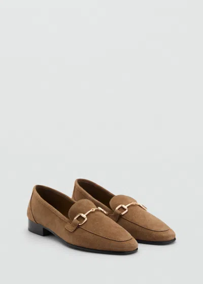 Mango Buckle Suede Moccasin Medium Brown