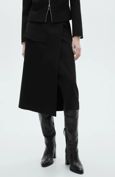 Mango Buckle Wrap Midi Skirt In Black