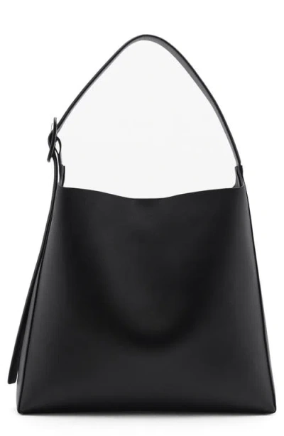 Mango Buckled Faux Leather Shopper Bag In Black