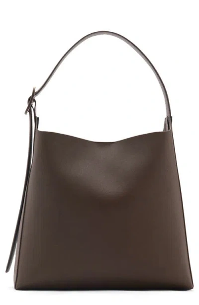 Mango Buckled Faux Leather Shopper Bag In Chocolate