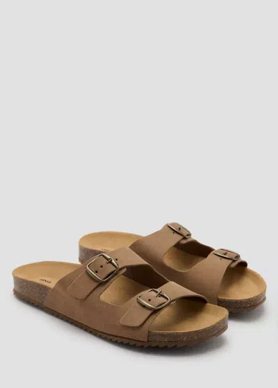 Mango Buckles Leather Sandal In Medium Brown