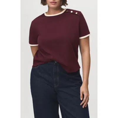 Mango Button Accent Cotton T-shirt In Red