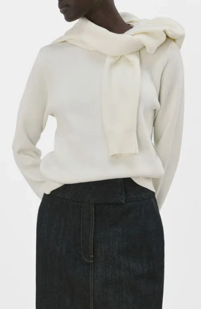 Mango Button Cuff Sweater In White