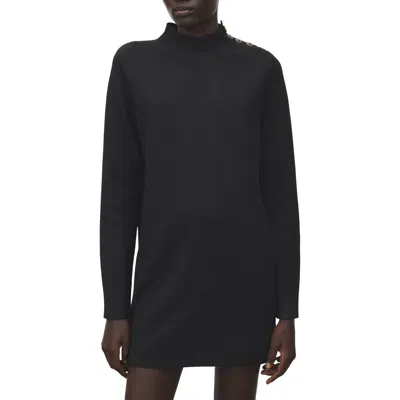 Mango Button Detail Long Sleeve Sweater Dress In Black