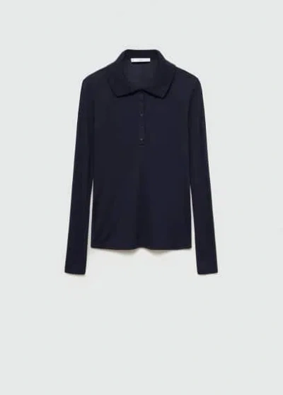 Mango Button-down Collar Polo Shirt Dark Navy