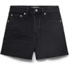 Mango Button Fly Fray Hem Denim Shorts In Black