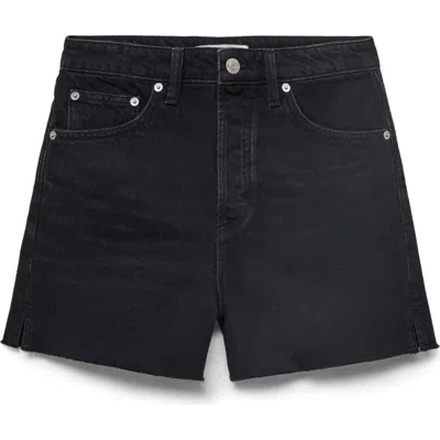 Mango Button Fly Fray Hem Denim Shorts In Black