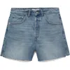 Mango Button Fly Fray Hem Denim Shorts In Blue