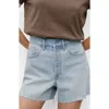 Mango Button Fly Fray Hem Denim Shorts In Blue
