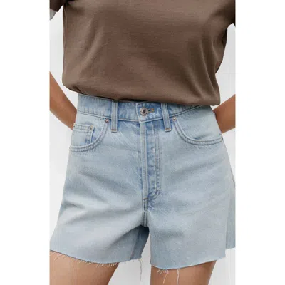 Mango Button Fly Fray Hem Denim Shorts In Blue