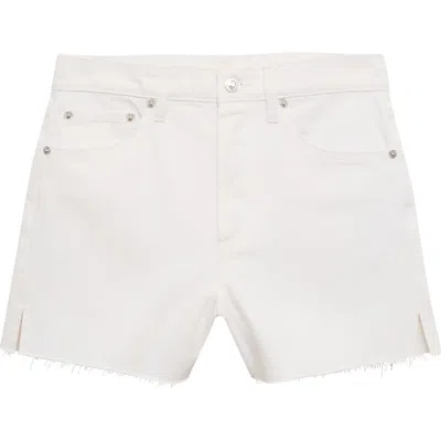 Mango Button Fly Fray Hem Denim Shorts In White