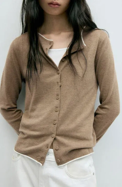 Mango Button Front Cardigan In Brown
