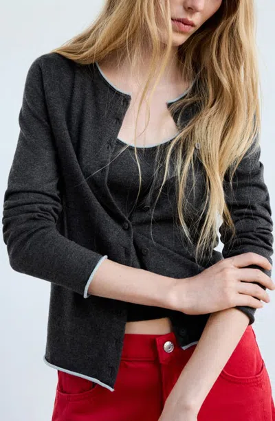 Mango Button Front Cardigan In Gray