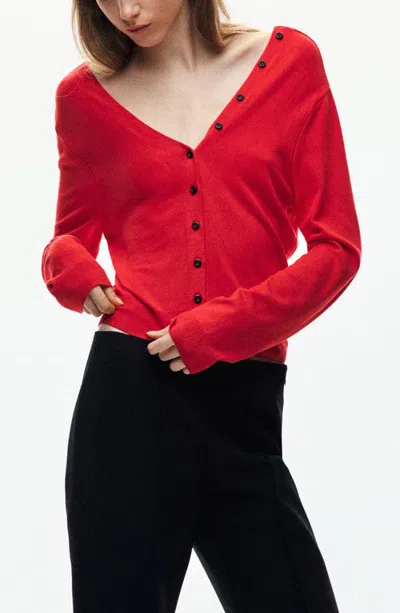 Mango Button Front Cardigan In Red