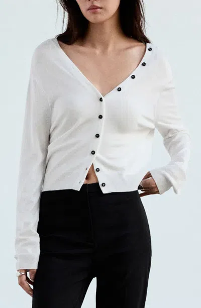 Mango Button Detailing V-neck Cardigan In White