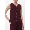 Mango Button Front Fine Knit Vest In Burgundy