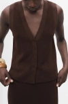 Mango Button Front Knit Vest In Brown