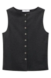 Mango Button Front Sweater Vest In Black