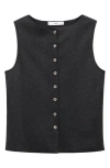 Mango Button Front Sweater Vest In Gray