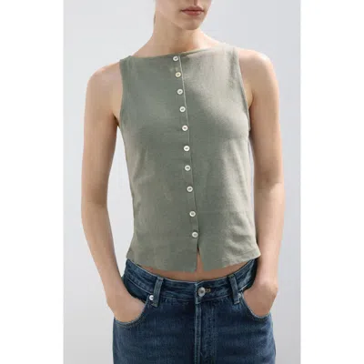 Mango Button Front Tank In Gray