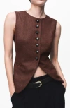 Mango Button Front Wool Blend Vest In Brown