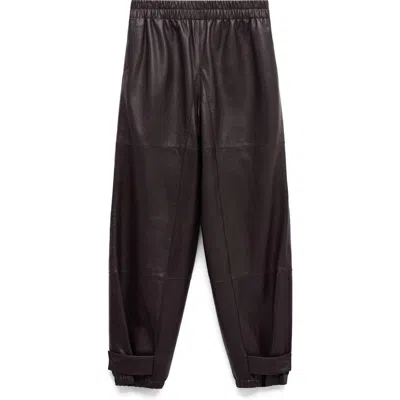 Mango Button Hem Leather Pants In Burgundy