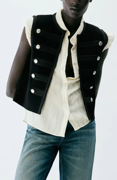 Mango Button Knit Vest In Black