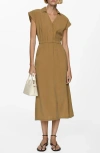 Mango Button Midi Dress In Medium Brown