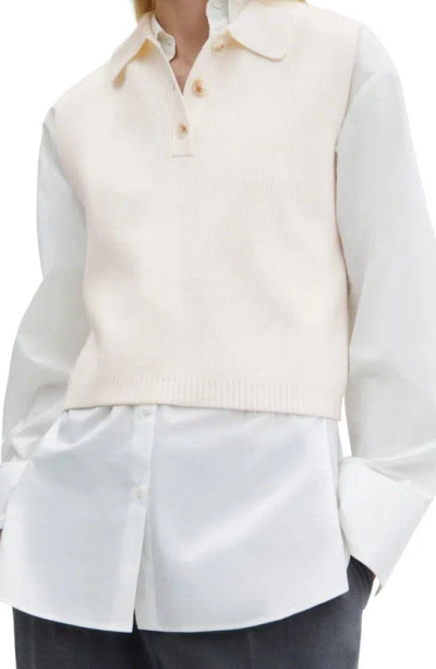 Mango Button Placket Sweater Vest In Ecru