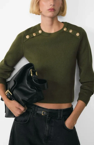 Mango Button Shoulder Sweater In Khaki Green