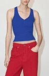 Mango Button Sleeveless Rib Sweater In Blue