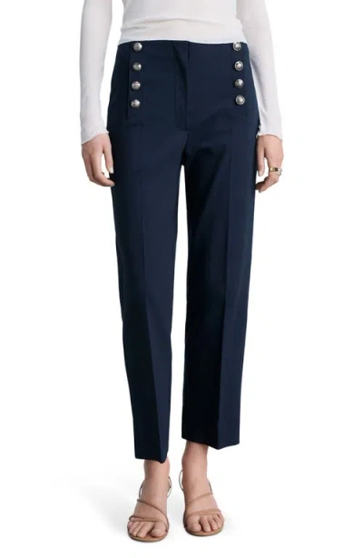 Mango Button Straight Leg Pants In Dark Navy