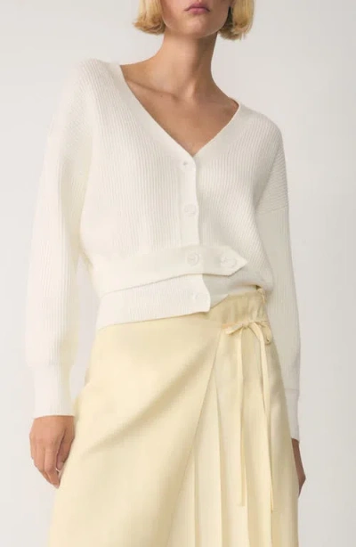 Mango Button Tab Strap Cardigan In White