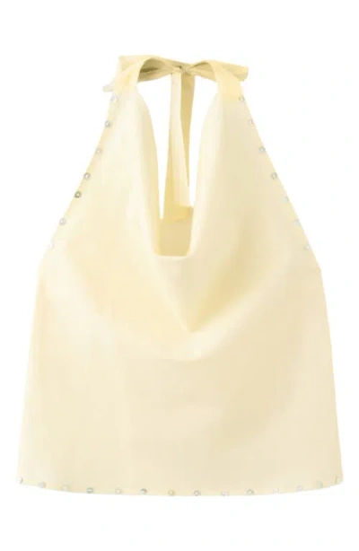 Mango Button Trim Halter Cotton Top In Metallic